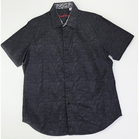 Robert Graham Classic Fit Size Large Men Black Paisley Short Sleeve Cotton Shirt - Picture 1 of 11